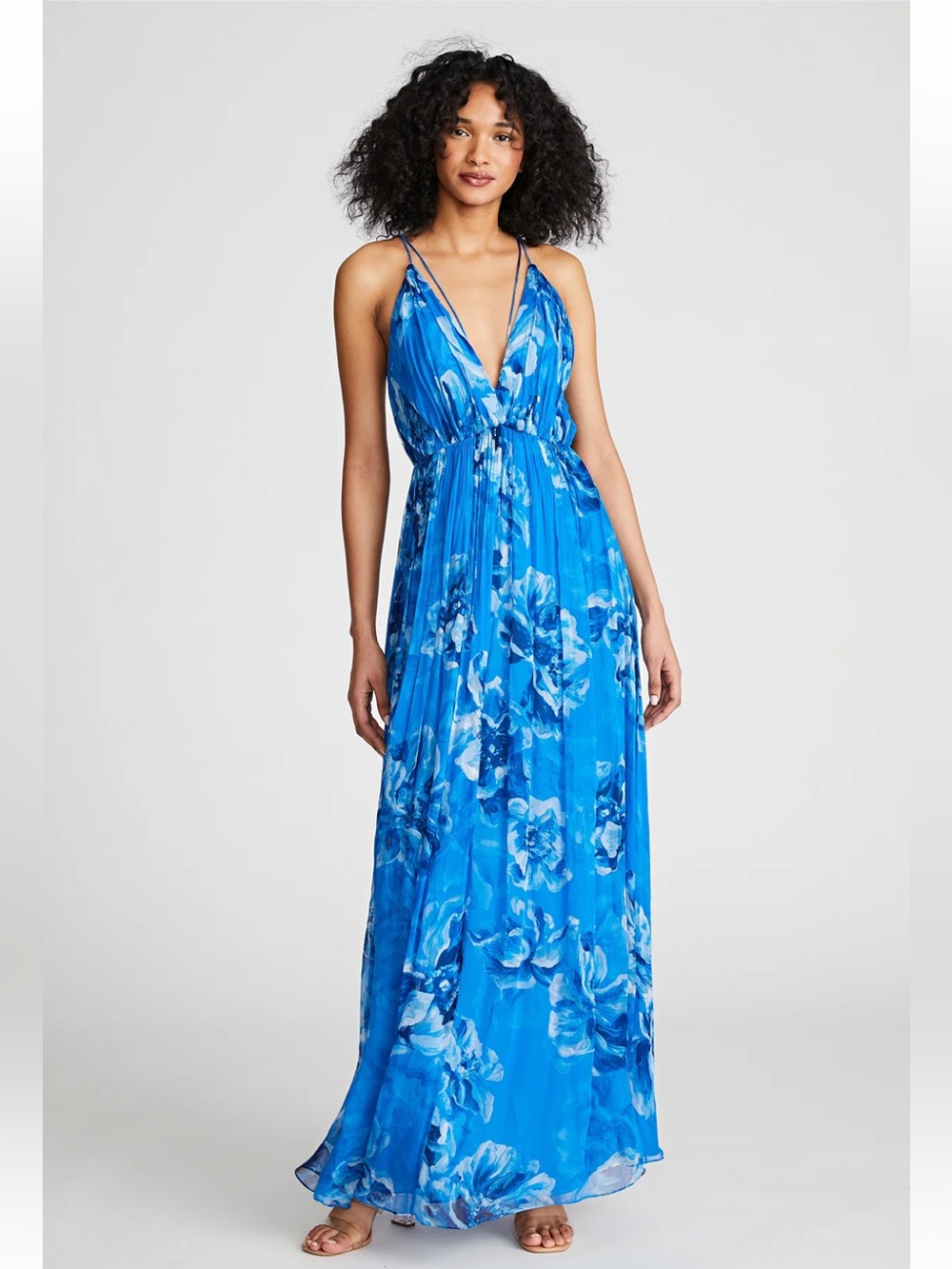 HALSTON MINDY GOWN IN PRINTED CHIFFON